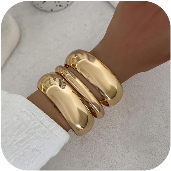 Bowdcvy Chunky Gold Bangle Bracelets for Women Stack Trendy Silver Wide Wrist Statement Cuff Bracelet Arm Cuffs Upper Bangle Fashion Jewelry Gift Accessories - Image 1